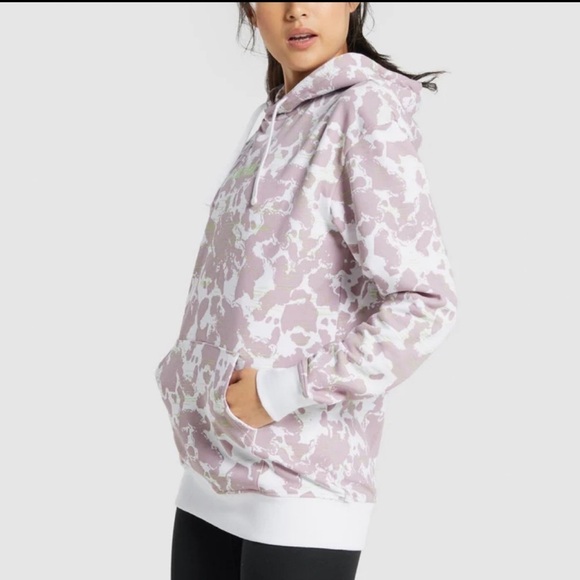(NWOT) Gymshark Camo Graphic Oversized White/ Purple Hoodie, Medium - Picture 3 of 15